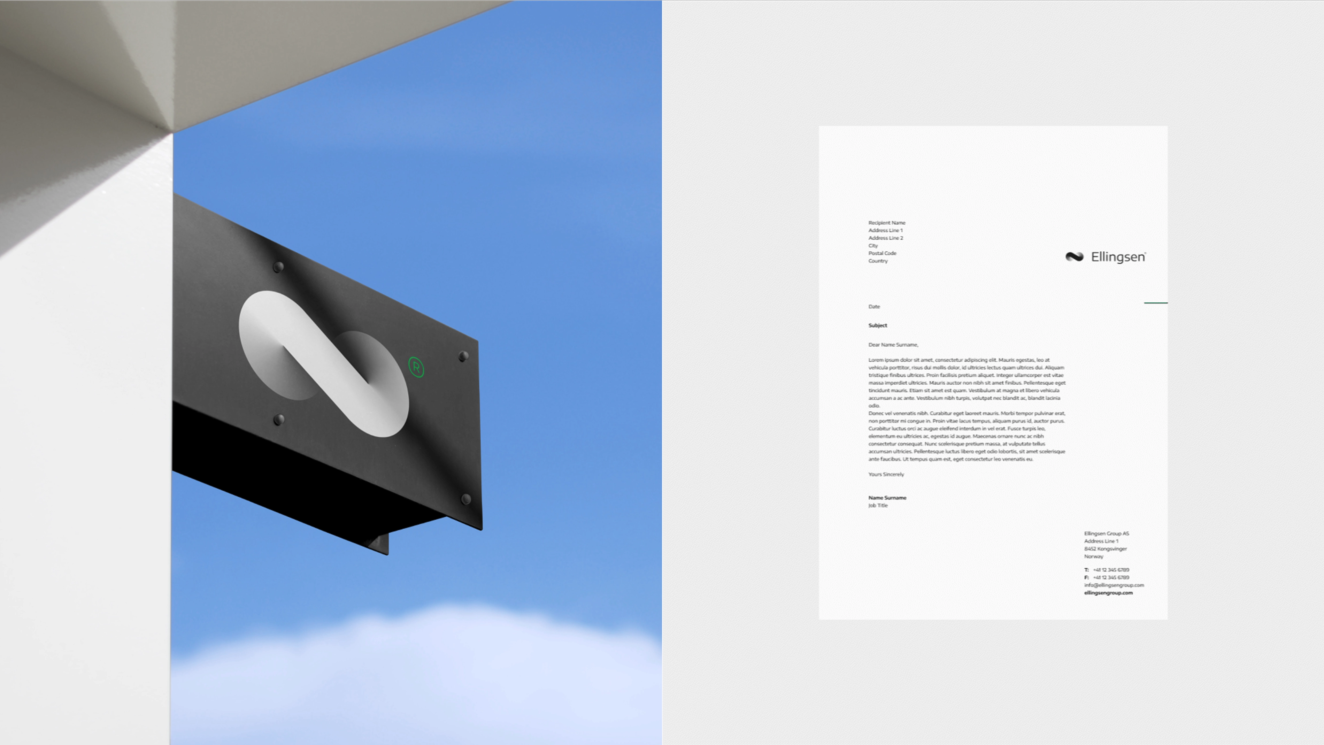 Two mockups depicting Ellingsen Group's new identity
