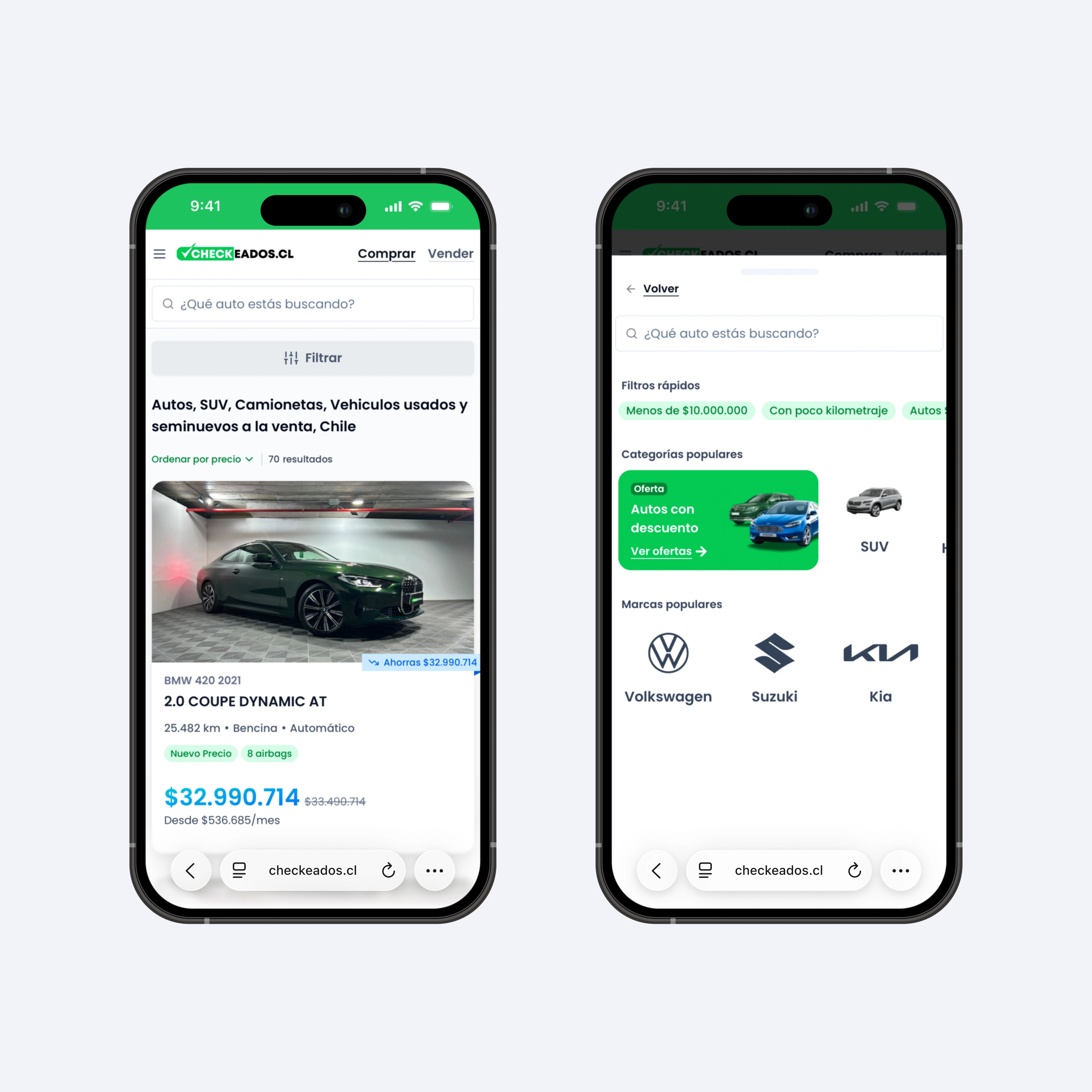 Cars listing on Checkeados